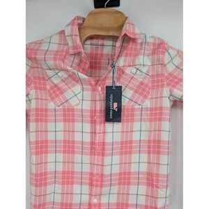 NWT Boy's Vineyard Vines Pink Plaid‎ Twill Shirt size Large